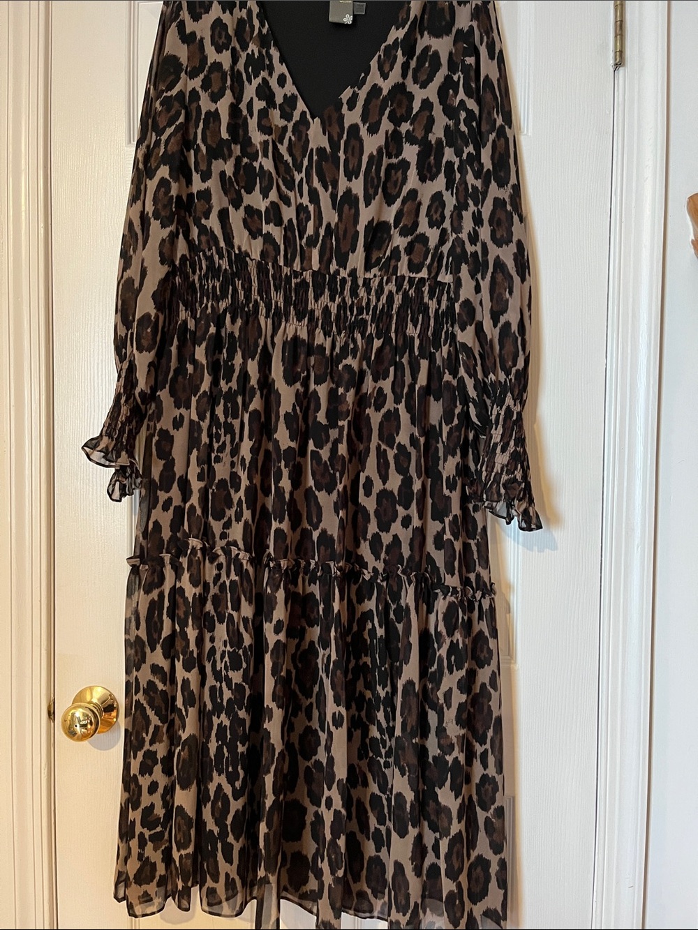 Tiered Leopard-Print Maxi Dress in Brown and Black